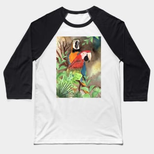 Parrot Couple with tropical leaves Baseball T-Shirt